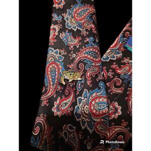 Woodward & Lothrop Men's Necktie Tie Silk Brown Red Blue Paisley Hand Blocked...